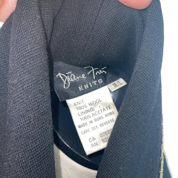 Diane Freis Vintage Womens Sweater Jacket Size M L Black Beaded Jeweled Wool - Picture 5 of 11